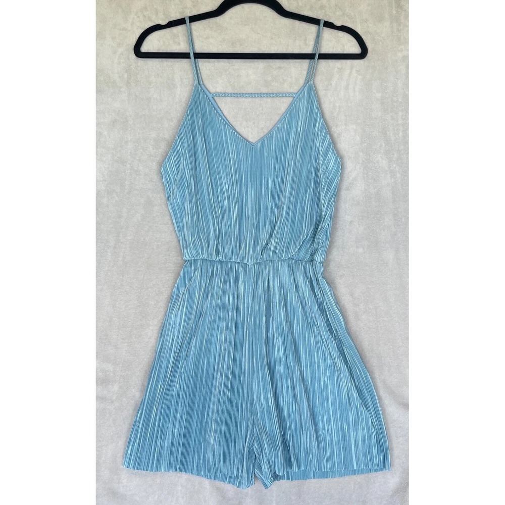 Everly Romper Womens M Baby Blue Pastel Crepe Coquette Feminine Summer Beach